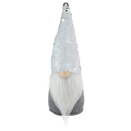 Northlight Standing Christmas Gnome with Flip Sequin Hat - 14" - Silver and Gray {6}
