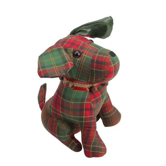 Allstate 11" Red and Green Plaid Dog with Bells Christmas Decoration {3}