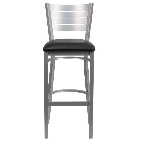 Emma and Oliver Silver Slat Back Metal Restaurant Dining Barstool BlackVinyl/Silver {3}
