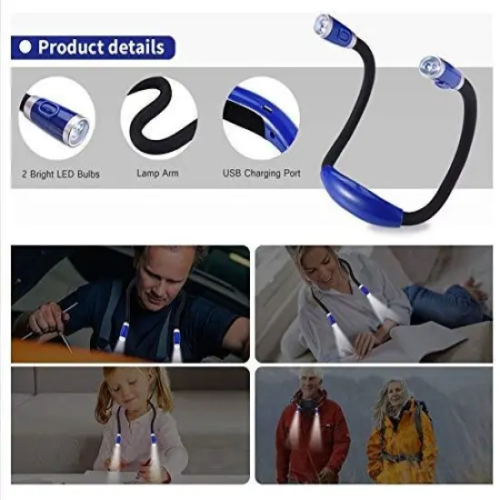 Rechargeable LED Book Light, Neck Hug Reading Lights for reading in Bed, Hand-Free Super Flexible, 3 Adjustable Brightness Levels, Perfect for Bookworms, Kids, Reading In Car, Crafts {4}