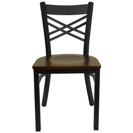 Emma and Oliver 2 Pack "X" Back Metal Restaurant Chair BlackVYL/BlackMetal {7}