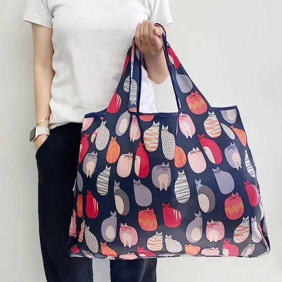 Wrapables Large Foldable Tote Nylon Reusable Grocery Bags, 3 Pack Purrr-fect Kitties {5}