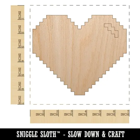 Pixel Digital Filled Heart Gaming Life Unfinished Wood Shape Piece Cutout for DIY Craft Projects {1}