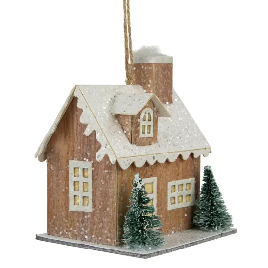 Northlight Battery Operated Lighted Rustic House Christmas Ornament - 4" - Beige {4}