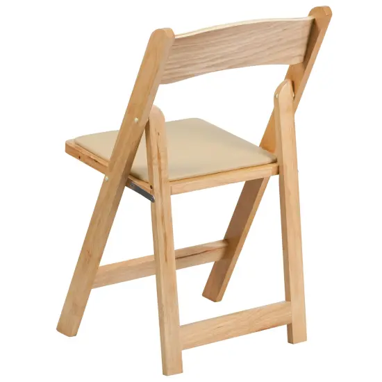 Emma and Oliver 2 Pack Wedding Party Event Wood Folding Chair with Vinyl Padded Seat Natural {4}