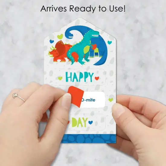 Big Dot of Happiness Roar Dinosaur - Dino Mite Trex Cards for Kids - Happy Valentine's Day Pull Tabs - Set of 12 {3}