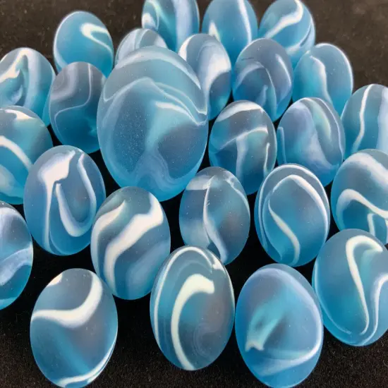 25 Glass Marbles ARCTIC Blue/White Matte Finish Game Pack Shooter {2}