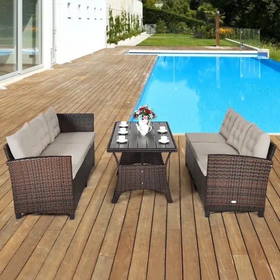 3 Pieces Rattan Sofa Set with Cushions for PatioGardenLawn {2}
