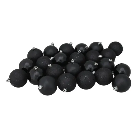 Northlight Shatterproof 4-Finish Christmas Ball Ornaments - 2.5" (60mm) - Jet Black - 24ct {1}