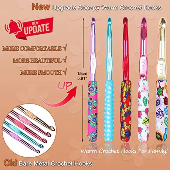 Warm Crochet Hooks Large, 10mm 9mm 8mm 7mm 6.5mm Large Crochet Hooks for Chunky Yarn Blanket Sweater Thick Wool, Big Crochet Kit for Arthritic Hands Knitting & Crochet Supplies {1}