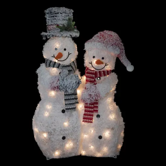 Northlight 39" Lighted Snowy Tinsel Snowman Couple Outdoor Christmas Decoration White {4}