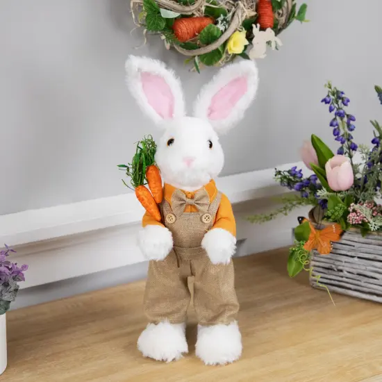 Northlight Plush Standing Boy Rabbit with Overalls Easter Figure - 15" - White and Tan {3}