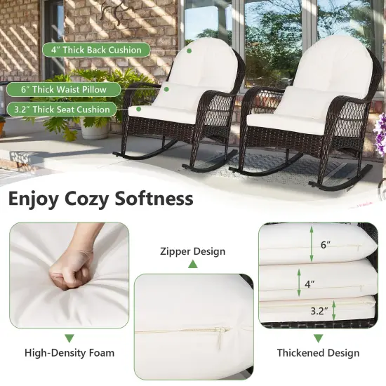 Costway 2PCS Patio Wicker Rocking Chair W/Seat Back Cushions & Lumbar Pillow Balcony {5}