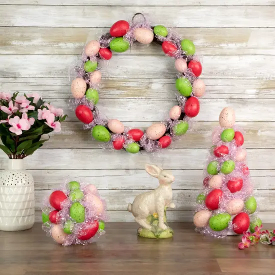 Northlight 3-Piece Speckled Easter Egg Tree, Ball and Wreath Set Pink {3}