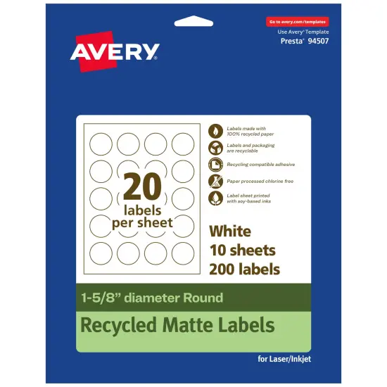 Avery Recycled Matte White Labels,1-5/8" diameter Round {7}