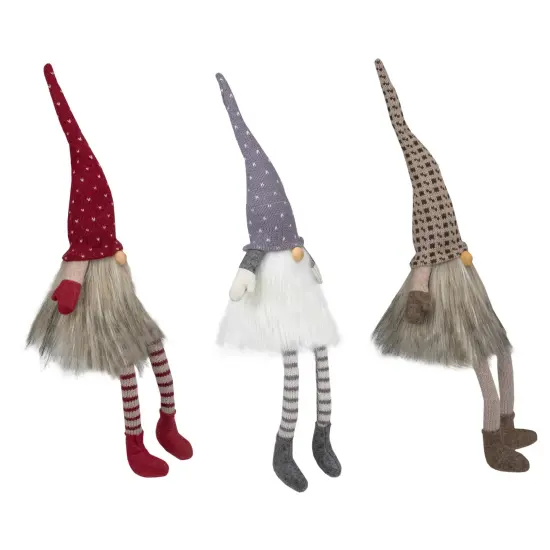 Northlight Sitting Christmas Gnomes with Dangling Legs - 20" - Set of 3 Red {4}