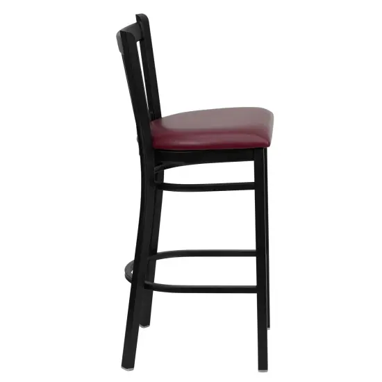 Emma and Oliver 2 Pack Vertical Back Metal Restaurant Barstool BurgVYL/BlackMetal {4}
