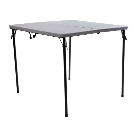 Emma and Oliver 2.83-Foot Square Bi-Fold Plastic Folding Table with Carrying Handle Gray {1}