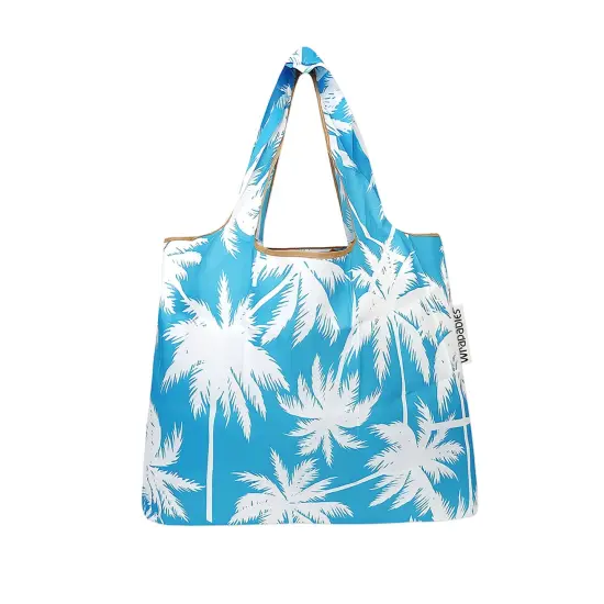 Wrapables Foldable Tote Nylon Reusable Grocery Bag (Set of 2) Palm Trees in Blue {2}