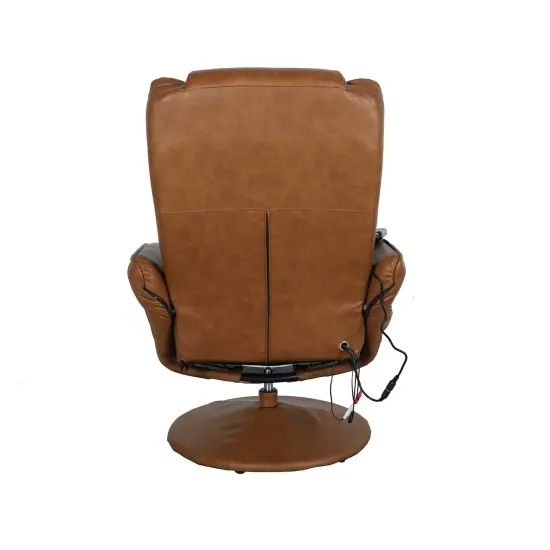 Emma and Oliver Massaging Multi-Position Plush Recliner with Side Pocket and Ottoman Brown {4}
