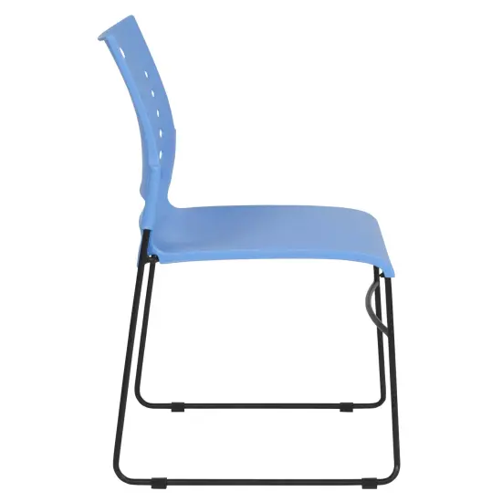 Emma and Oliver Home Office Plastic Accent Sled Base Stack Chair - Air-Vent Back Blue {5}