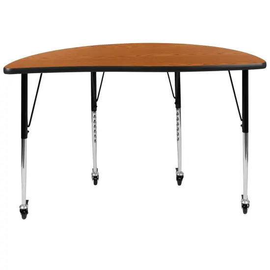 Emma and Oliver Mobile 47.5" Half Circle Wave Flexible Collaborative Adjustable Height Activity Table Oak {5}