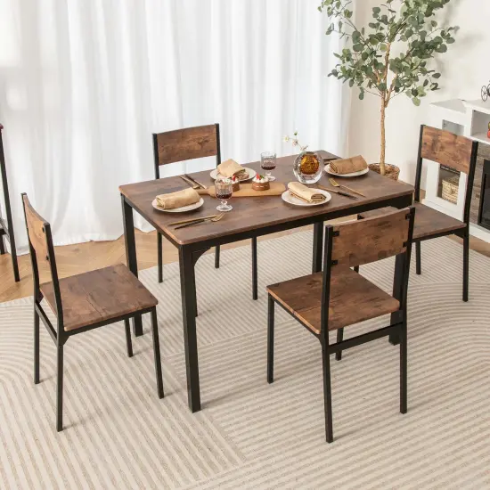 Costway 5 Piece Dining Table Set Industrial Style Kitchen Table & Chairs for 4 Brown {2}