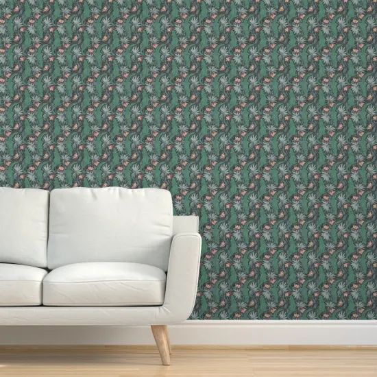 Peel & Stick Wallpaper 2FT Wide Green Colorful Crocodile Alligator Reptile Southern Diagonal Stripe Jungle Tropical Medium Scale Custom Removable Wallpaper by Spoonflower {5}
