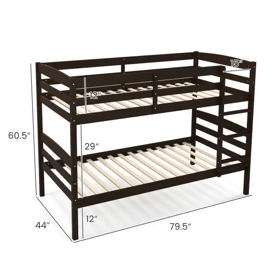 Twin Over Twin Bunk Bed, Solid Wood, Detachable and Safe Design Espresso {5}
