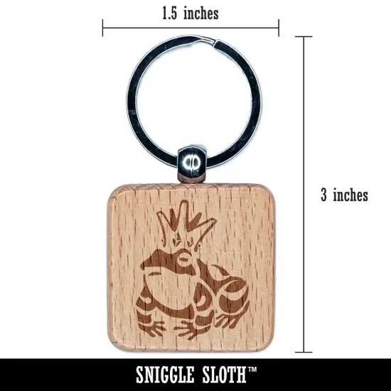 Frog Prince with Crown Engraved Wood Square Keychain Tag Charm {2}