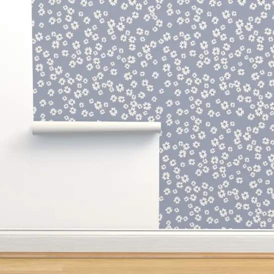 Peel & Stick Wallpaper 2FT Wide Little Daisy Periwinkle Purple Small Scale Ditsy Flowers Wildflowers Pastel Lavender Custom Removable Wallpaper by Spoonflower {2}