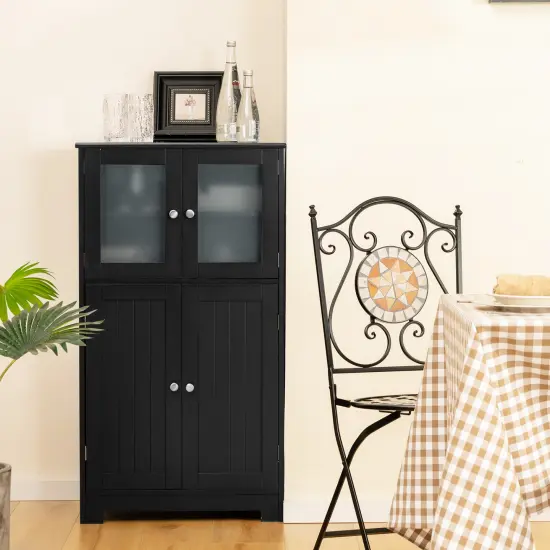 Costway Bathroom Floor Storage Cabinet Kitchen Cupboard w/Doors&Adjustable Shelf Black\Brown {5}