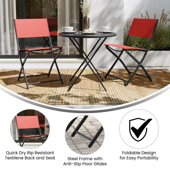 Merrick Lane Bardwell Set of 2 Versatile Flex Comfort Indoor/Outdoor Fold Chairs with Metal Frames Red {2}