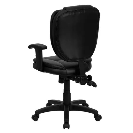 Emma and Oliver Mid-Back Multifunction Pillow Top Swivel Ergonomic Task Office Chair with Arms Black LeatherSoft {3}