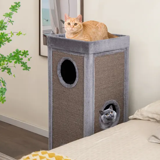 Costway 4-Story Cat House 39'' Cat Condo with Scratching Posts & 4 Soft Plush Cushions Gray/Natural {4}