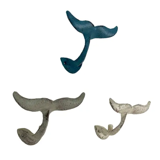 Set of 3 Cast Iron Nautical Whale Tale Wall Hooks {1}