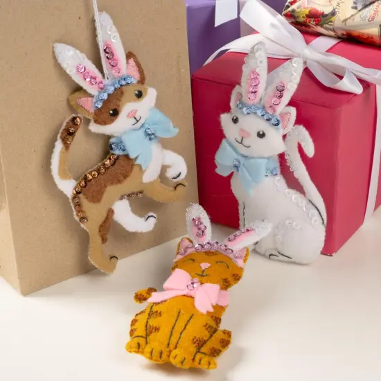 Bucilla Felt Ornaments Applique Kit Set Of 3-Bunny Kitties {4}
