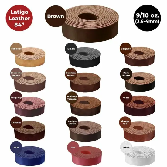 ELW 9-10 oz (3.6-4mm) Latigo Leather Straps Belt Grade 84" Cowhide Strips Heavy Duty Holsters, Sheathes, Harness, Saddle, Armor, Collars {1}