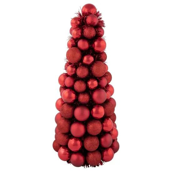 Northlight 3-Finish Shatterproof Ball Christmas Tree with Tinsel - 15.75" - Red {1}