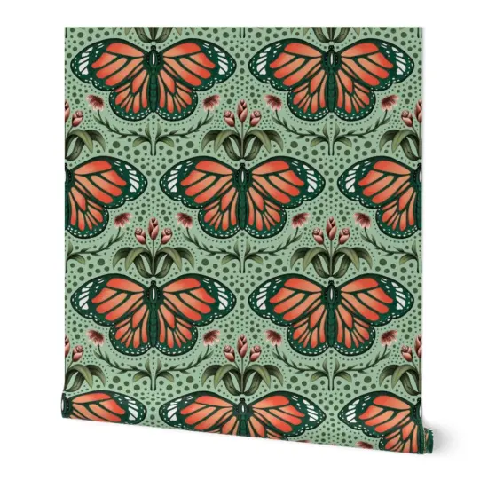 Peel & Stick Wallpaper 2FT Wide Monarch Damask Aqua Mint Large Scale Botanical Tulip Floral Custom Removable Wallpaper by Spoonflower {7}