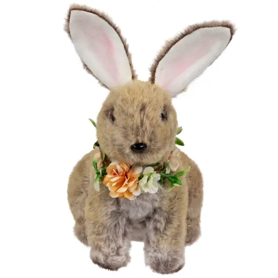 Northlight Plush Rabbit with Flower Wreath Easter Figurine - 8.5" Brown {5}