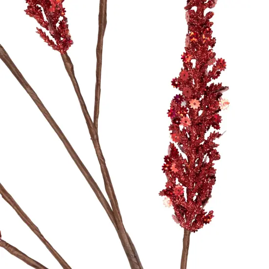 Allstate Glitter and Sequin Artificial Leaf Sprigs Christmas Spray - 34" - Red {5}