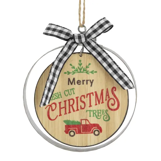 Northlight 4" Wood "Merry Christmas Fresh Cut Trees" Ornament Brown {3}