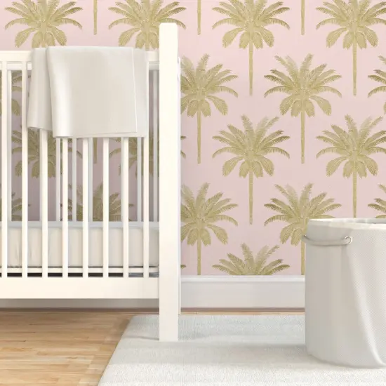 Pre-Pasted Wallpaper 2FT Wide Tropical Whimsical Glamour Maximalist Palm Tree Exotic Beach Illustrative Custom Pre-pasted Wallpaper by Spoonflower {7}