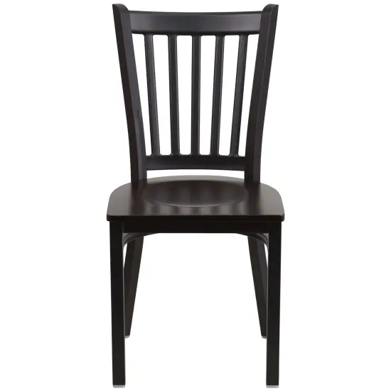 Emma and Oliver Vertical Back Metal Restaurant Dining Chair Walnut/BlackMetal {3}