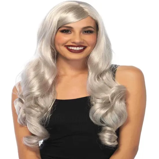 Womens Long Wavy Grey Diva Wig Costume Accessory {1}
