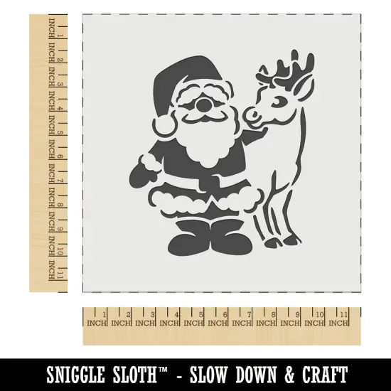 Santa Claus Standing with Reindeer Christmas Wall Cookie DIY Craft Reusable Stencil {1}