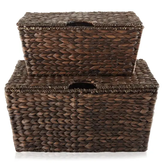 Casafield Water Hyacinth Storage Baskets with Tapered Bottoms and Lids, Multipurpose Organizers for Bedroom, Bathroom, Laundry, Home Office {4}
