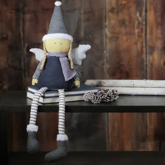 Northlight Angel Girl with Dangling Striped Legs Christmas Figure - 26.5" Blue {5}