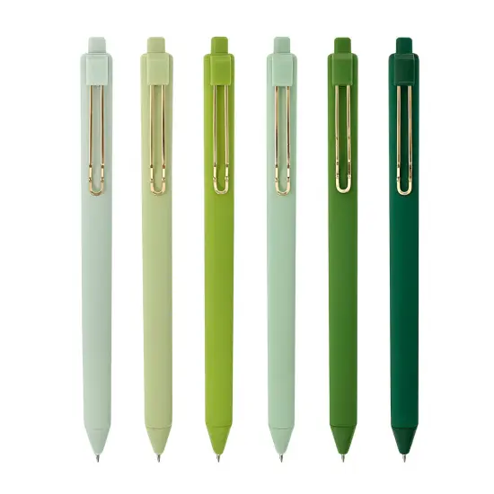 Wrapables Retractable Black Ink Gel Pens, 0.5mm Fine Point, Stationery Supplies for Home and Office (Set of 6) Green {1}
